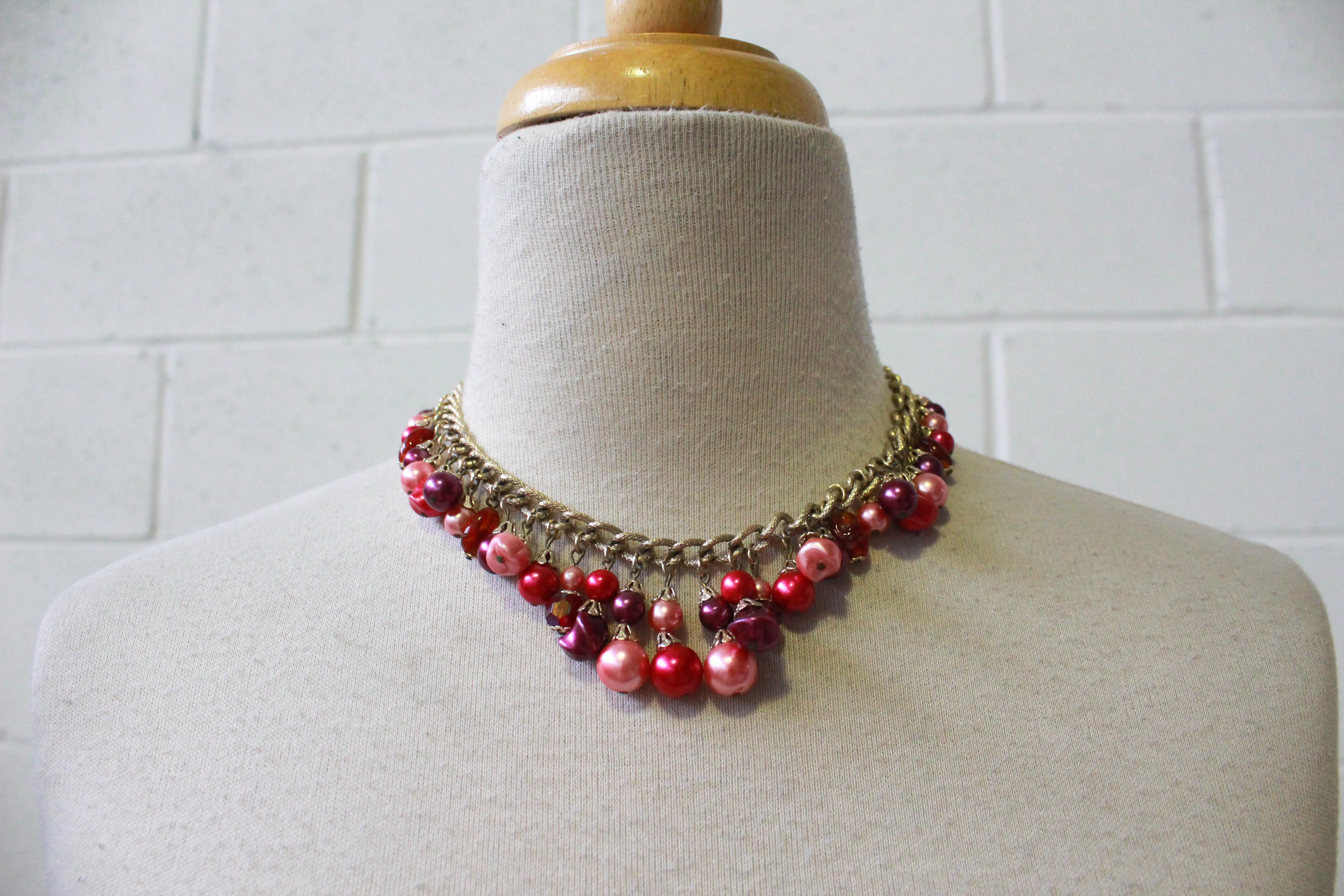 1940s/50s Pink, Purple and Silver Beaded Chain Necklace