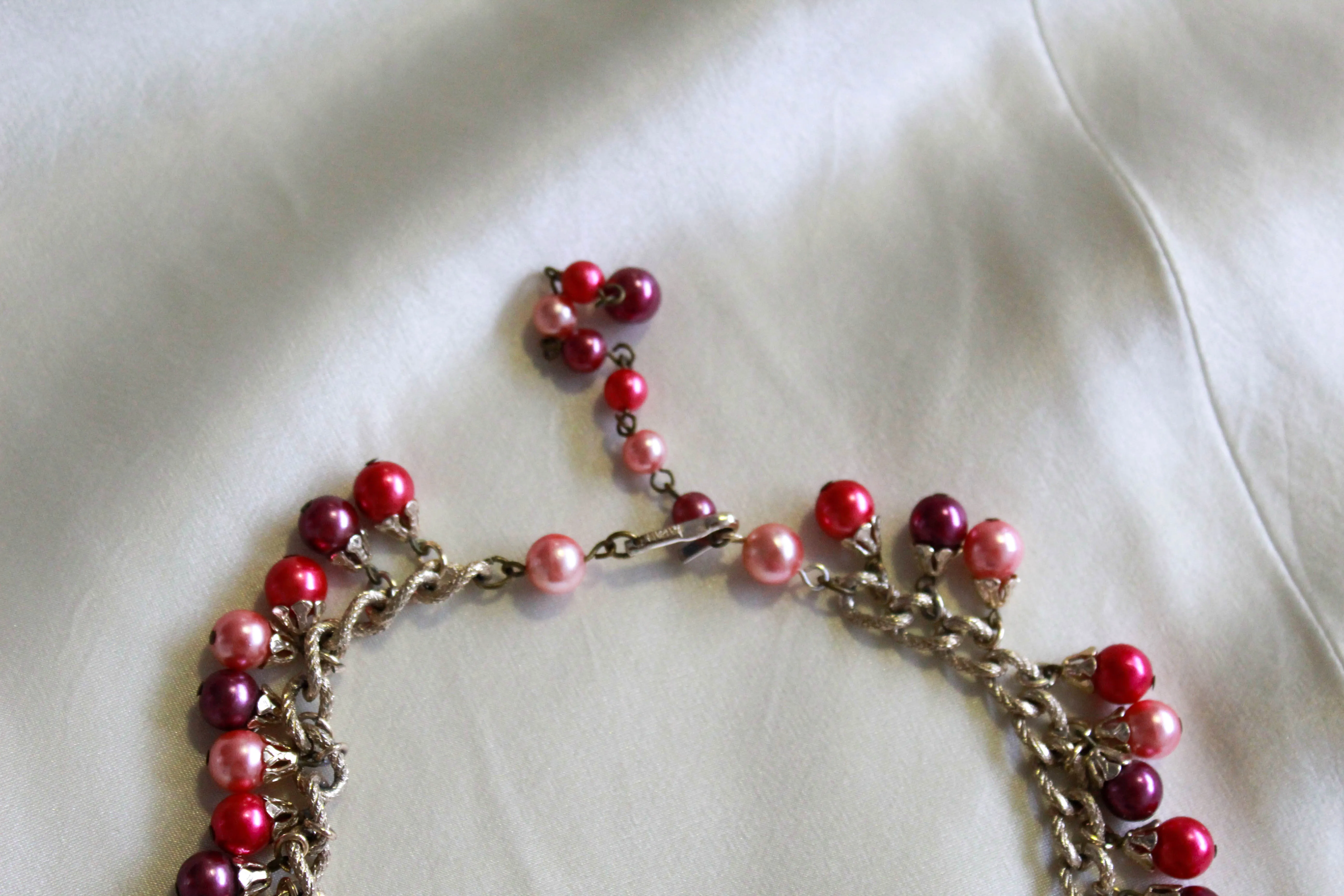 1940s/50s Pink, Purple and Silver Beaded Chain Necklace