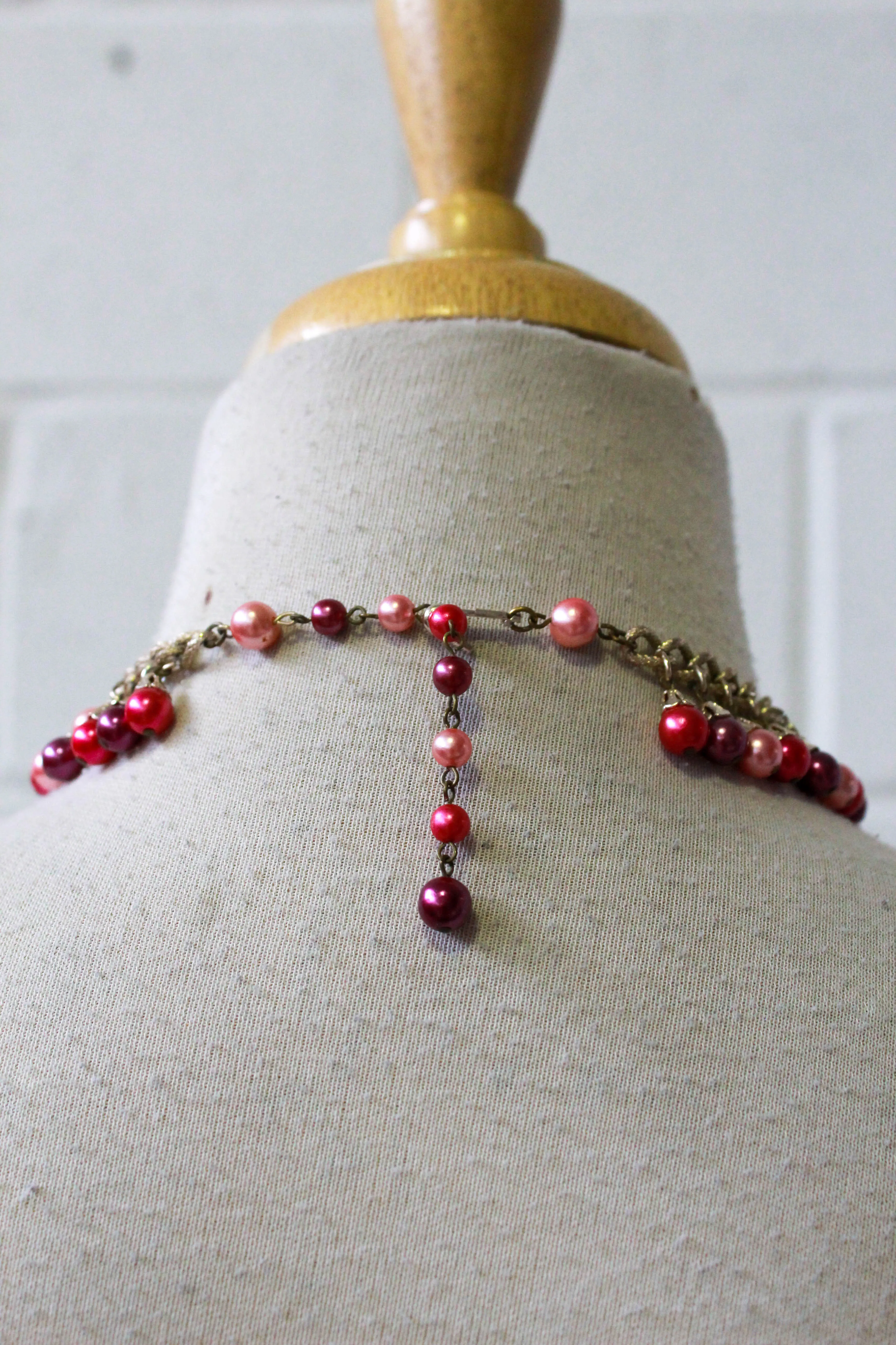 1940s/50s Pink, Purple and Silver Beaded Chain Necklace