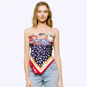 Abstract Floral Print Scarf Red Blue White