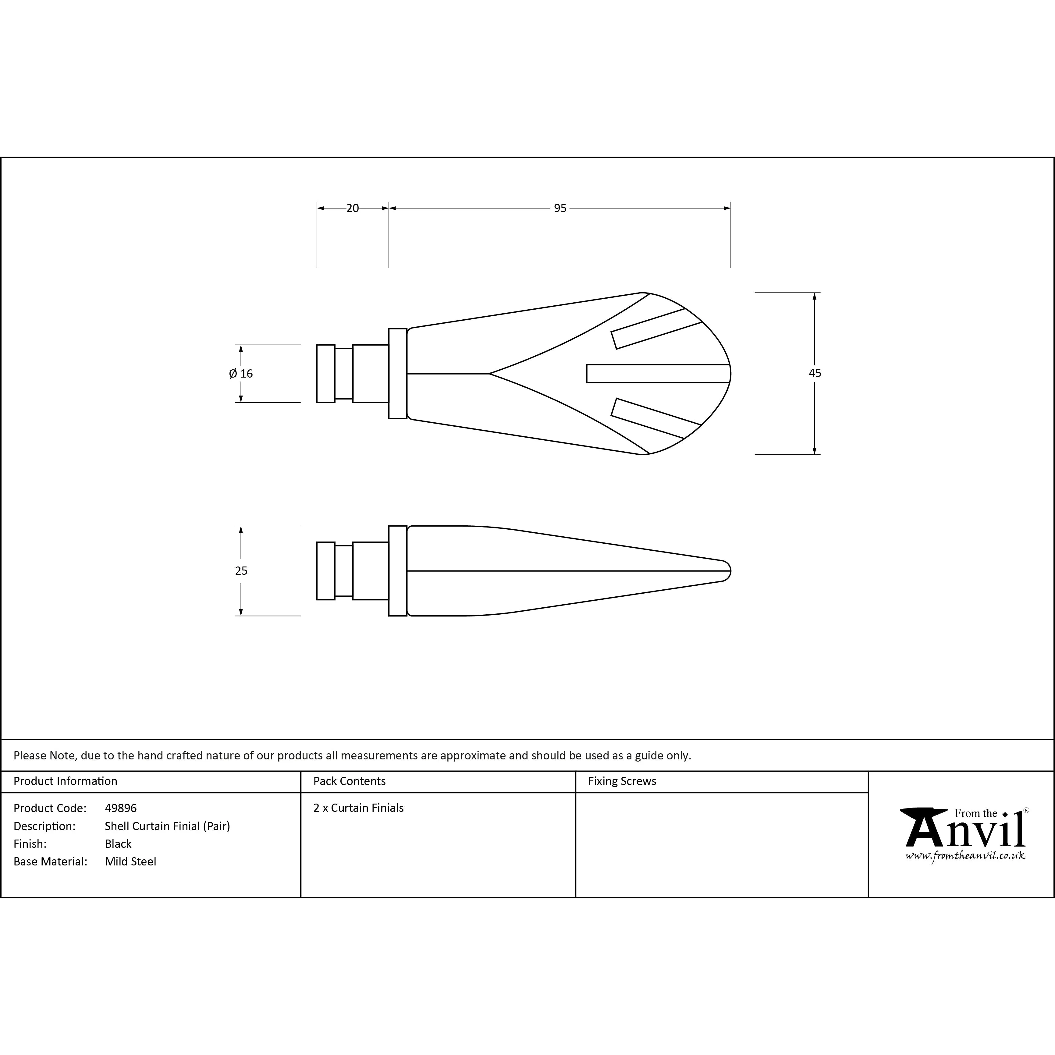 Black Shell Curtain Finial (pair) | From The Anvil