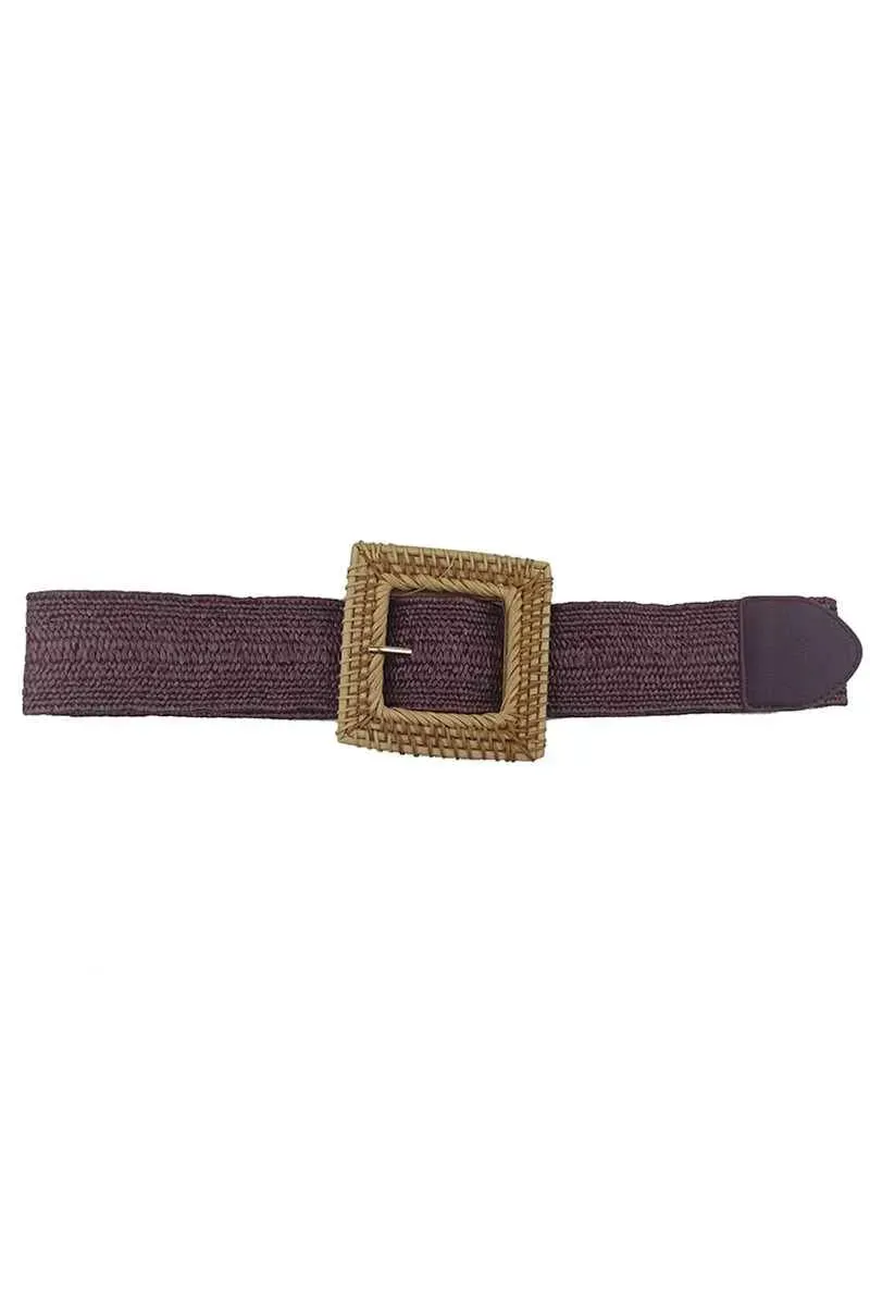 Boho-Chic Square Straw Buckle Belt