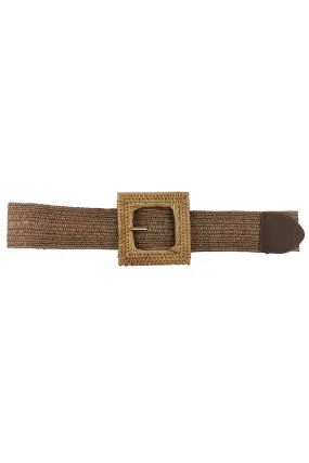 Boho-Chic Square Straw Buckle Belt