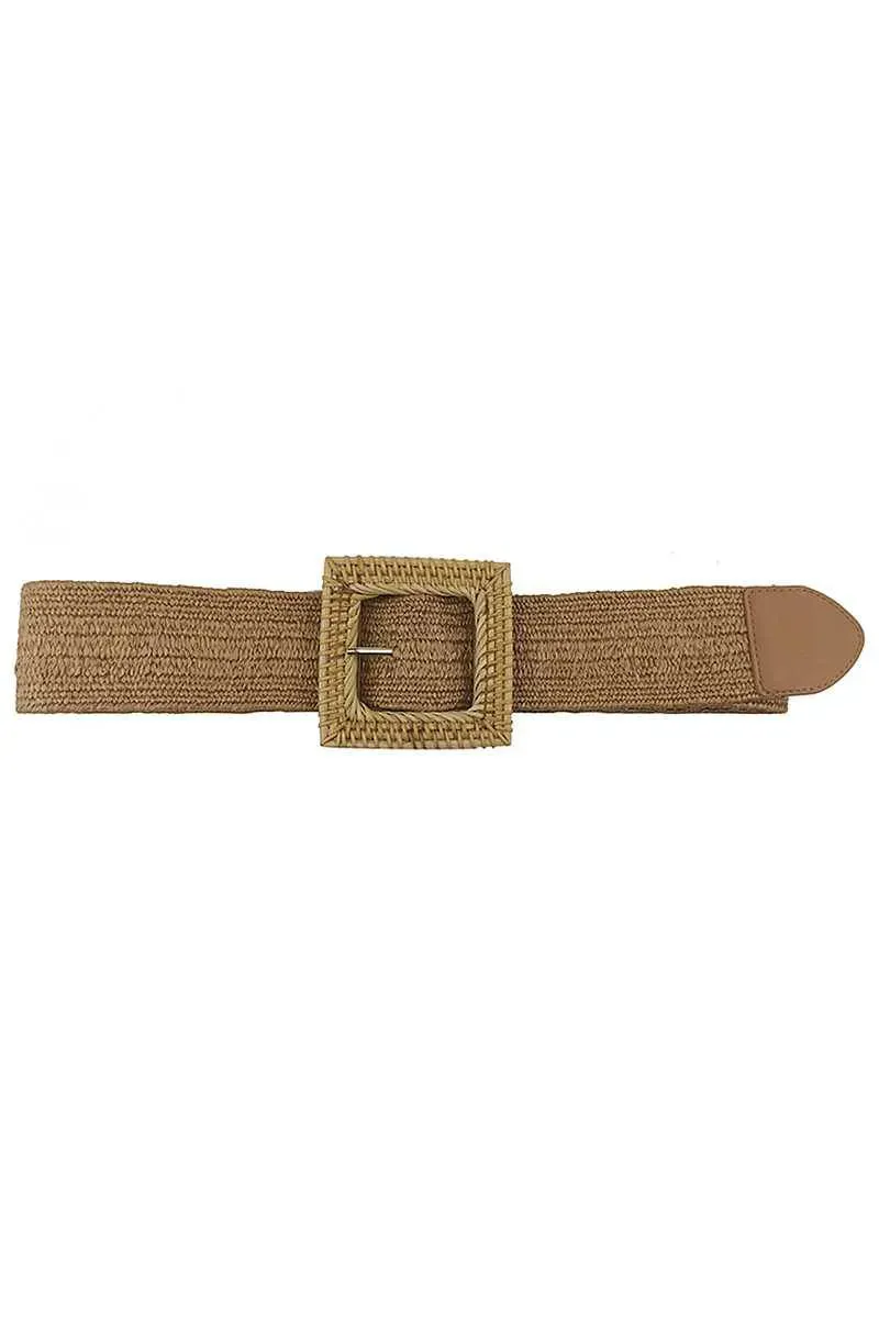 Boho-Chic Square Straw Buckle Belt