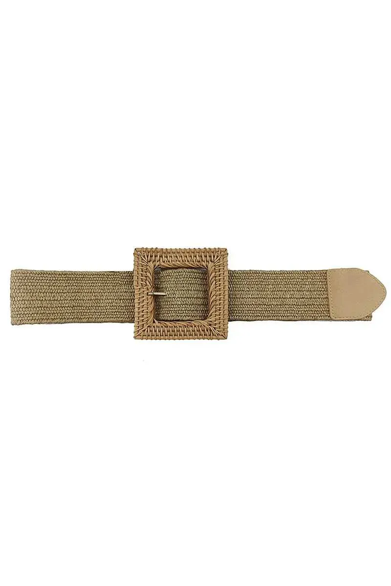 Boho-Chic Square Straw Buckle Belt