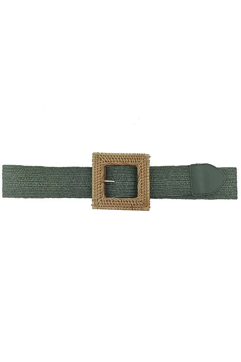 Boho-Chic Square Straw Buckle Belt