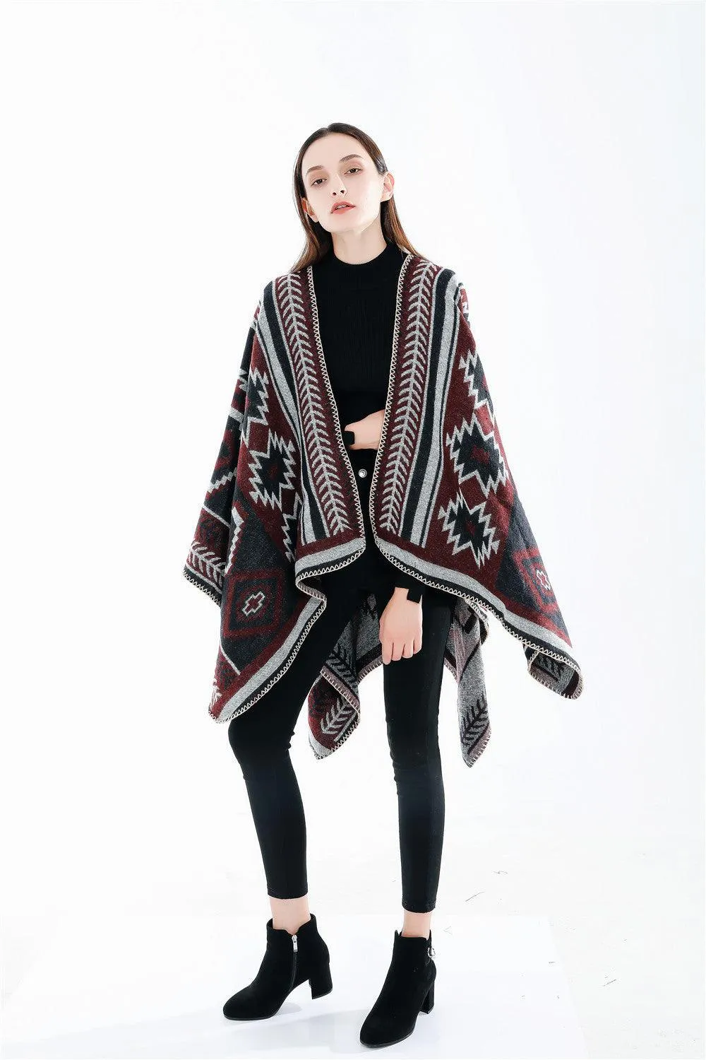 Boho Hooded Coat Cape Poncho