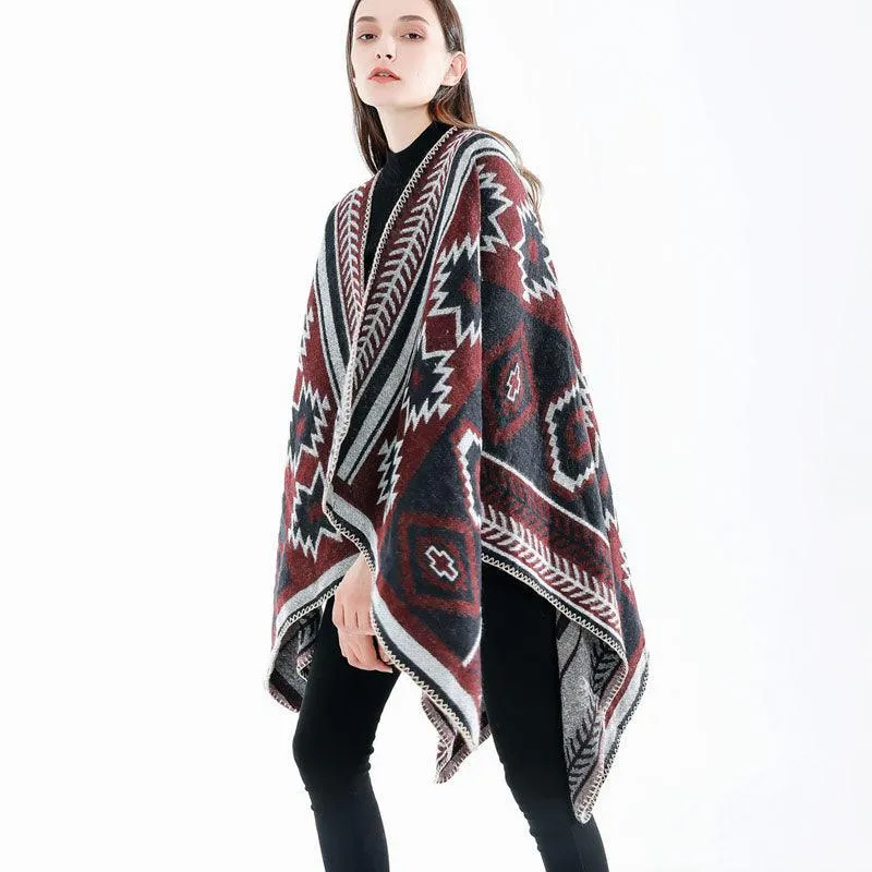 Boho Hooded Coat Cape Poncho