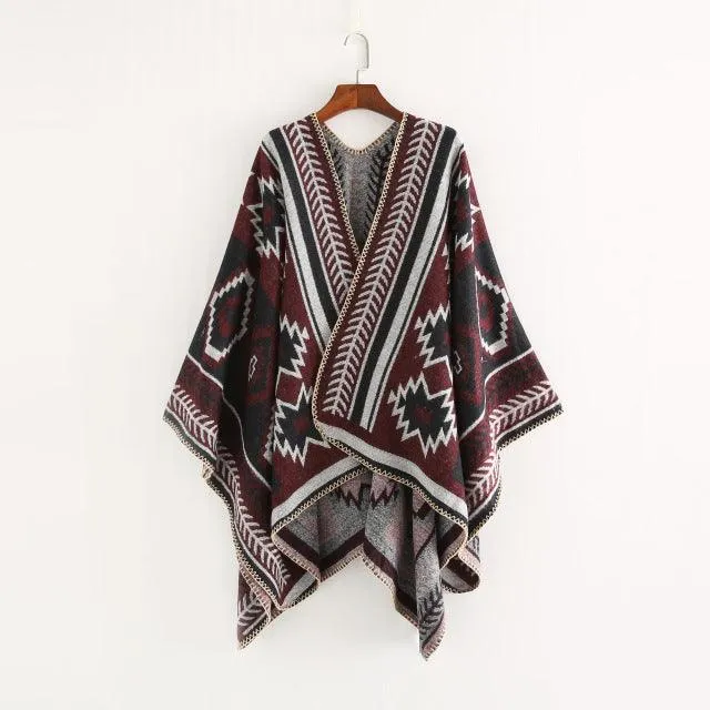 Boho Hooded Coat Cape Poncho