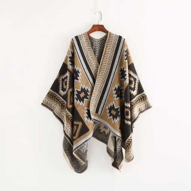 Boho Hooded Coat Cape Poncho