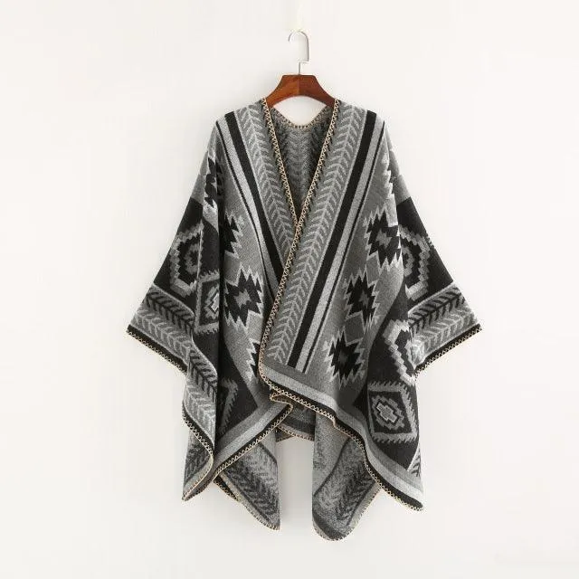 Boho Hooded Coat Cape Poncho