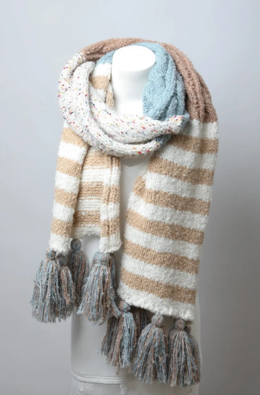 Boho Speckle Stripe Tassel Scarf