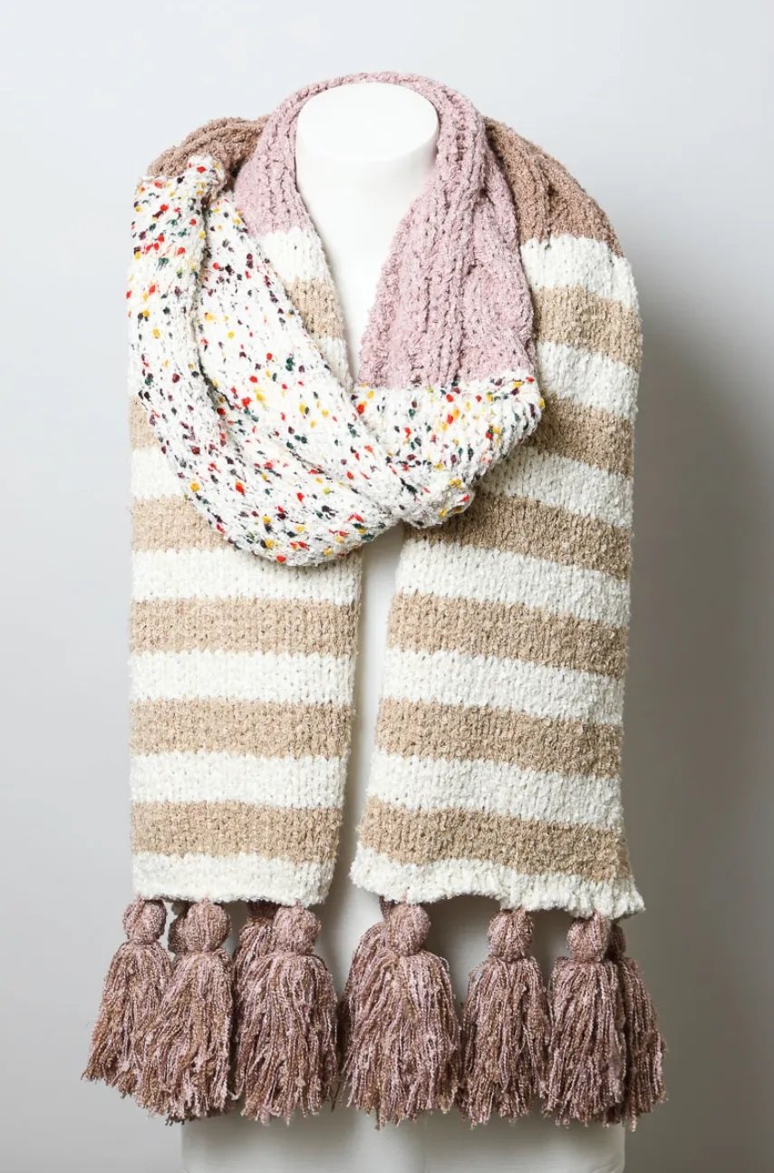 Boho Speckle Stripe Tassel Scarf