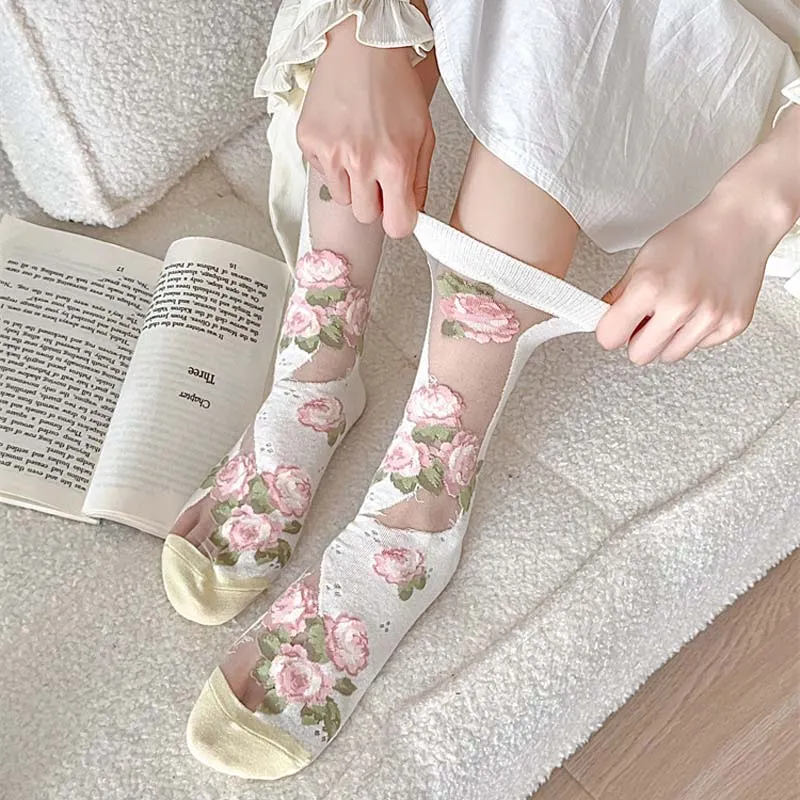 Breathable Floral Jacquard Socks