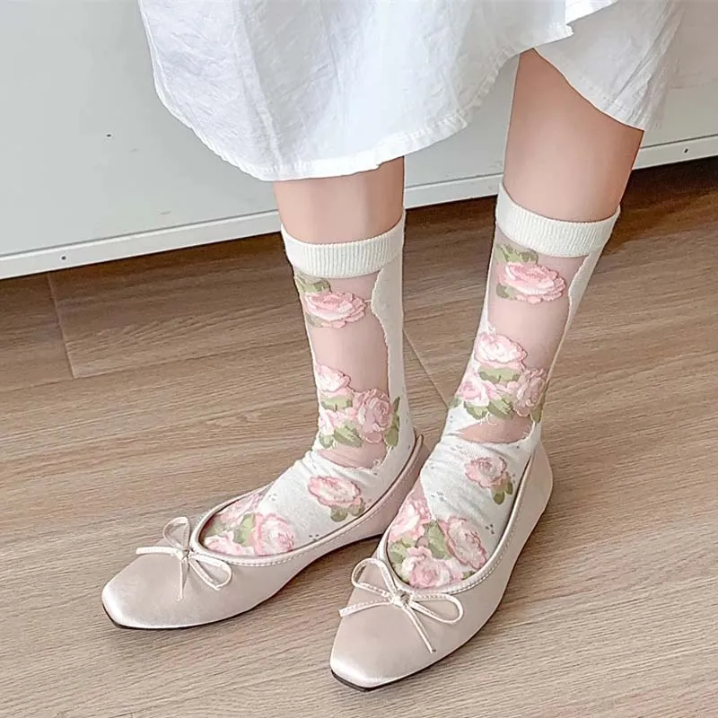 Breathable Floral Jacquard Socks