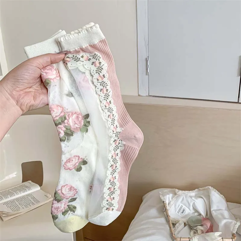 Breathable Floral Jacquard Socks