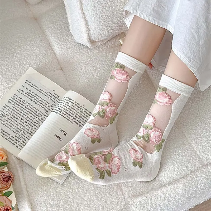 Breathable Floral Jacquard Socks