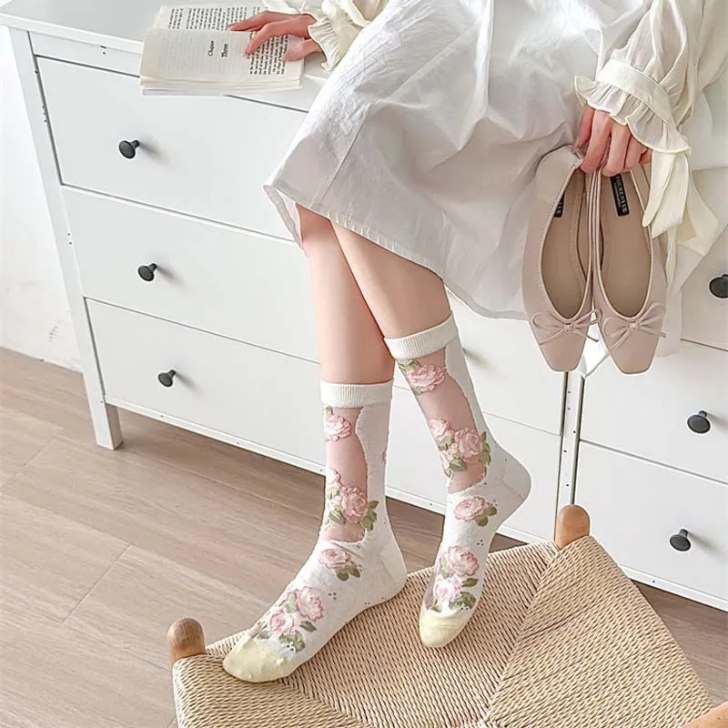 Breathable Floral Jacquard Socks