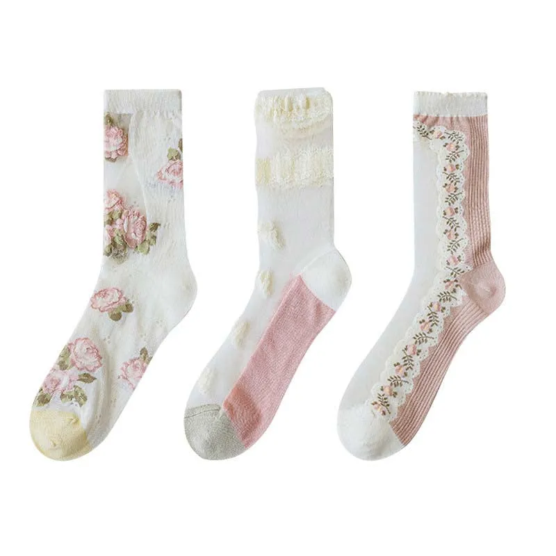 Breathable Floral Jacquard Socks