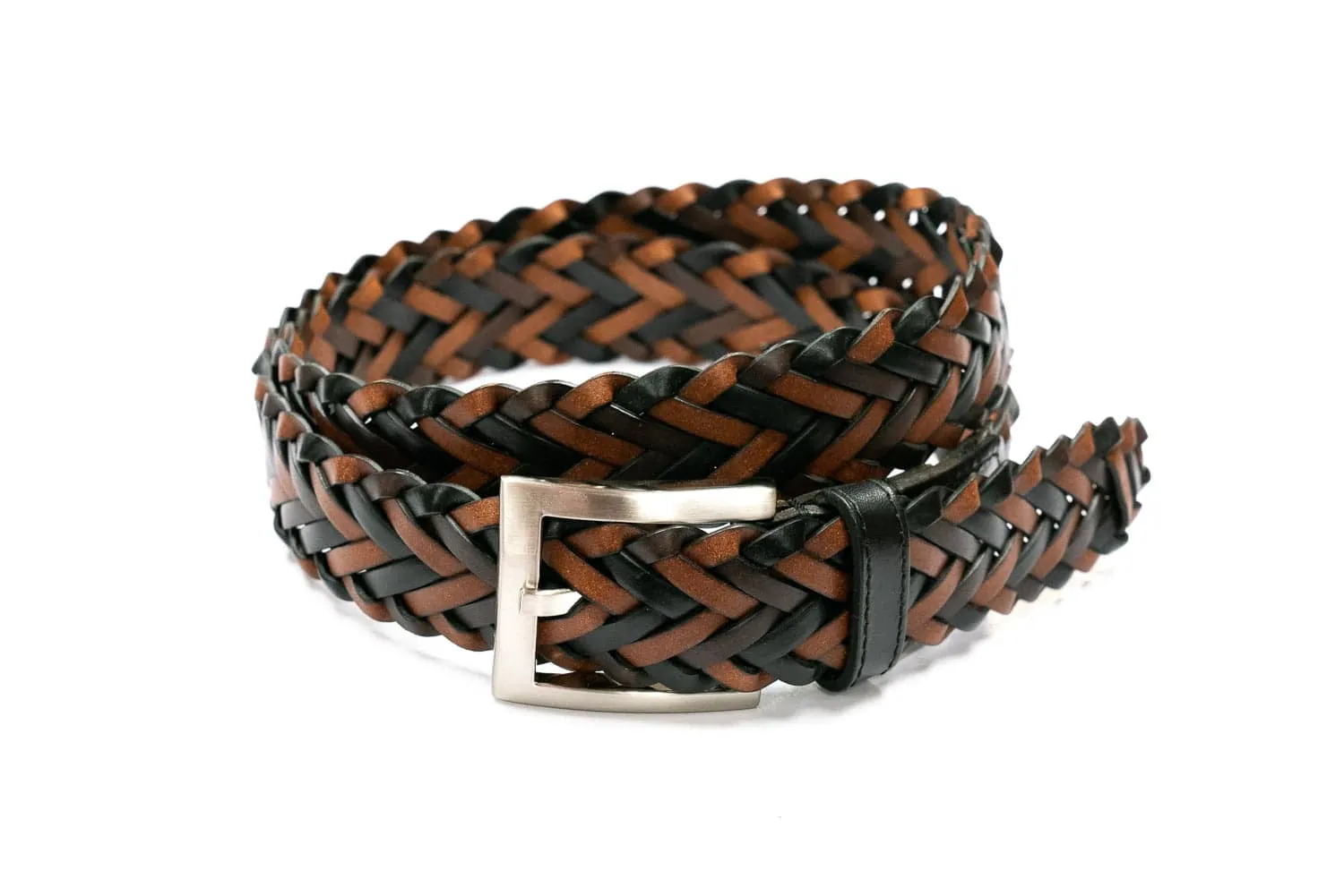 Brown & Black Braided Leather Belt