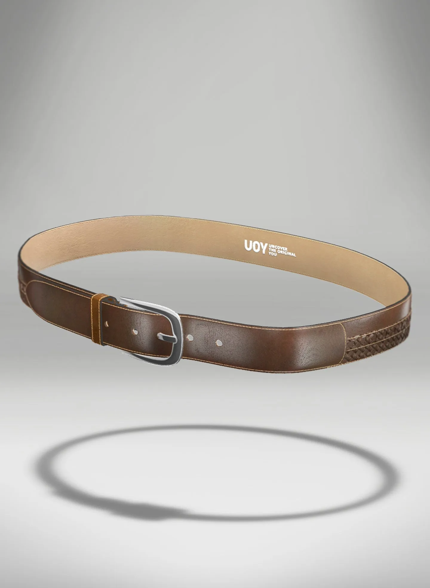 Casual Brown White Stitch Leather Belt