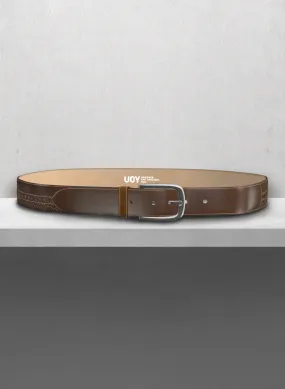 Casual Brown White Stitch Leather Belt