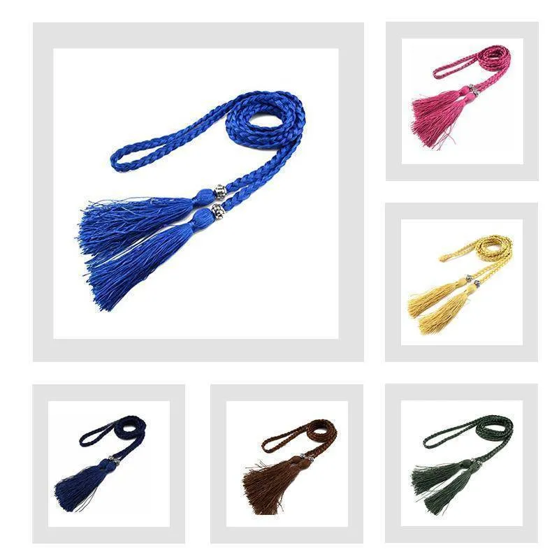 Casual Rope Belts for Women Thin Braided Tassels Cummerbund Lady All-Match Waistband Fashion Accessories 15 Colors