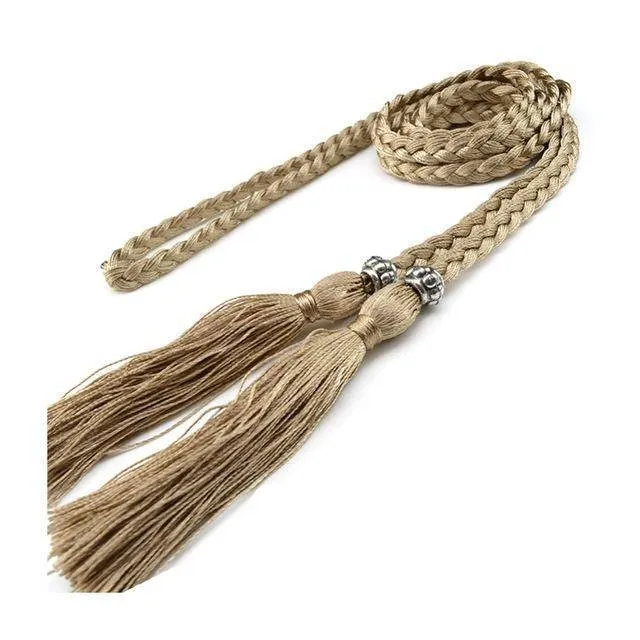 Casual Rope Belts for Women Thin Braided Tassels Cummerbund Lady All-Match Waistband Fashion Accessories 15 Colors