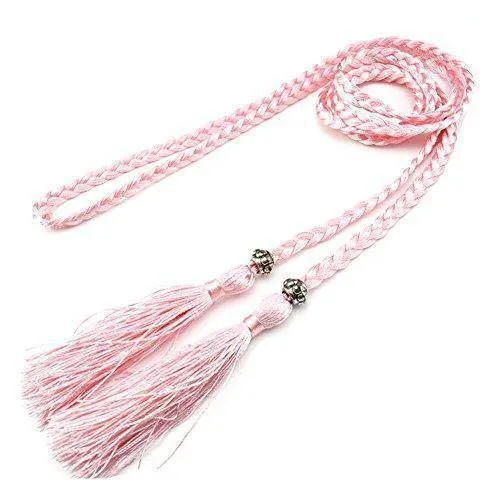 Casual Rope Belts for Women Thin Braided Tassels Cummerbund Lady All-Match Waistband Fashion Accessories 15 Colors