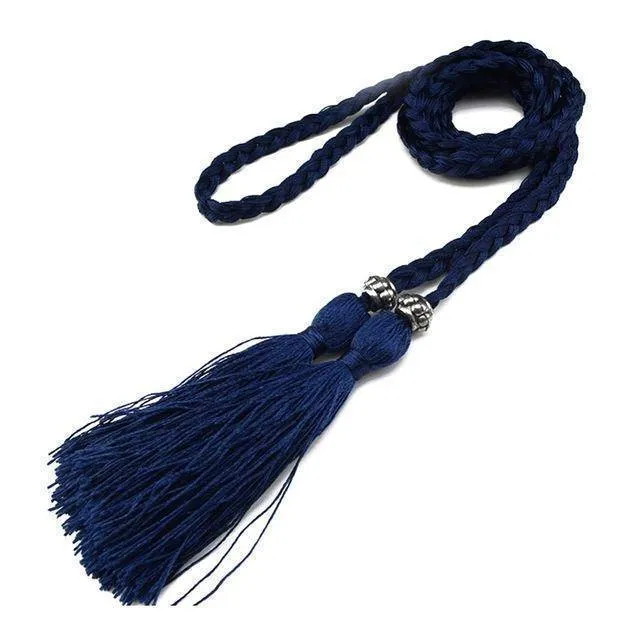 Casual Rope Belts for Women Thin Braided Tassels Cummerbund Lady All-Match Waistband Fashion Accessories 15 Colors