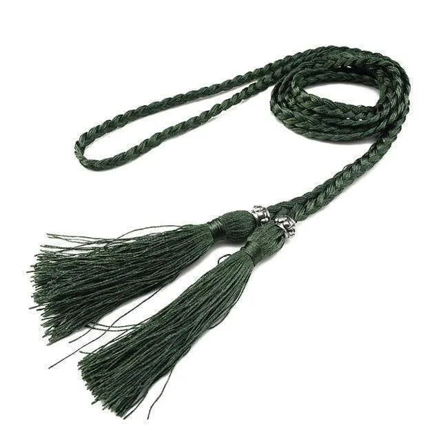 Casual Rope Belts for Women Thin Braided Tassels Cummerbund Lady All-Match Waistband Fashion Accessories 15 Colors