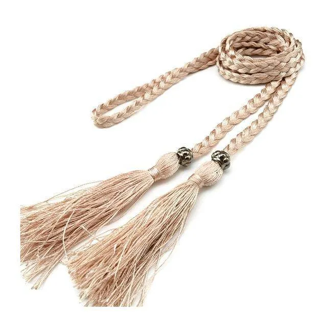 Casual Rope Belts for Women Thin Braided Tassels Cummerbund Lady All-Match Waistband Fashion Accessories 15 Colors