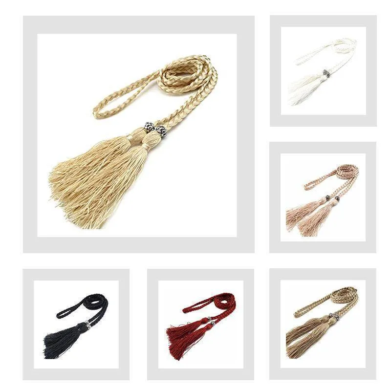 Casual Rope Belts for Women Thin Braided Tassels Cummerbund Lady All-Match Waistband Fashion Accessories 15 Colors