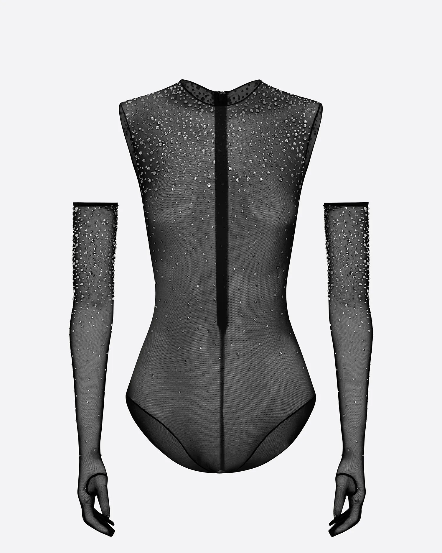 Crew Bodysuit in Crystal Mesh