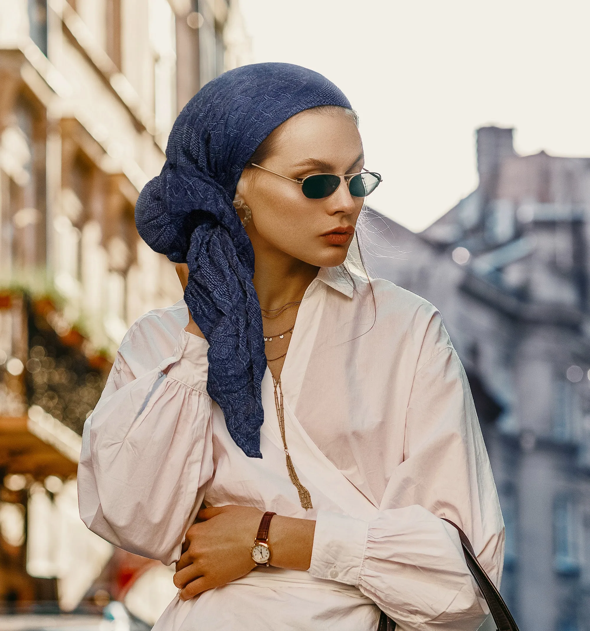 Denim blue headscarf soft cotton