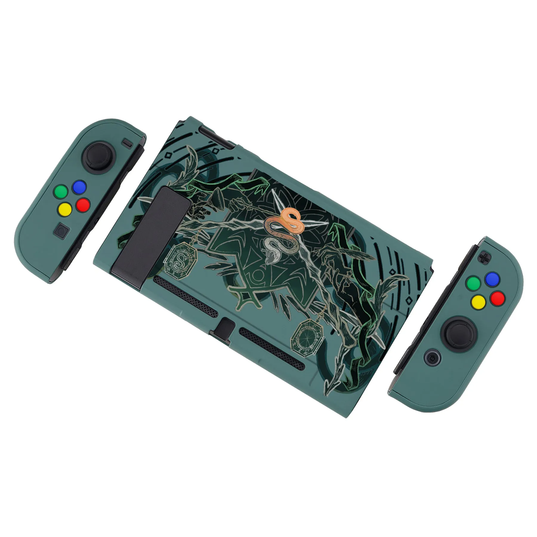 eXtremeRate PlayVital Classic Serpent Totem Back Cover for NS Switch Console, NS Joycon Handheld Controller Separable Protector Hard Shell, Dockable Protective Case with Colorful ABXY Direction Button Caps - NTT122