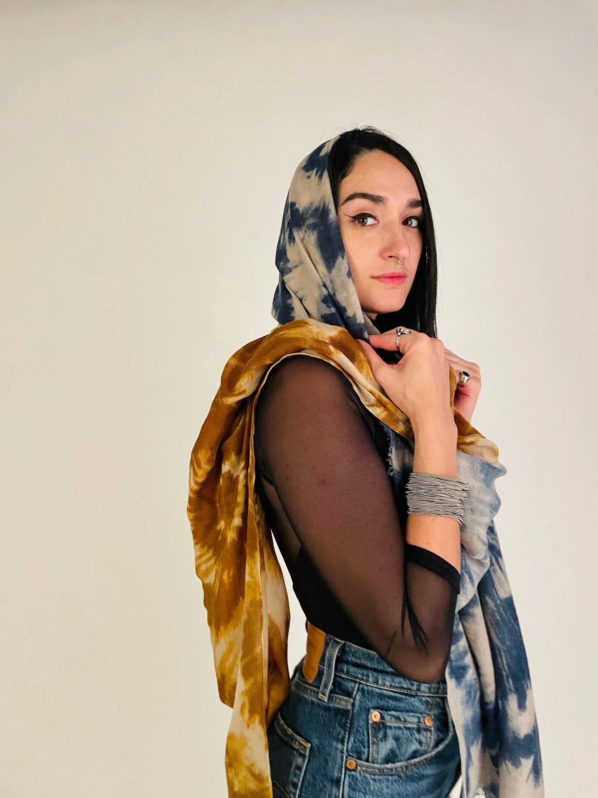 Freedom Shawl -Blue & Ochre