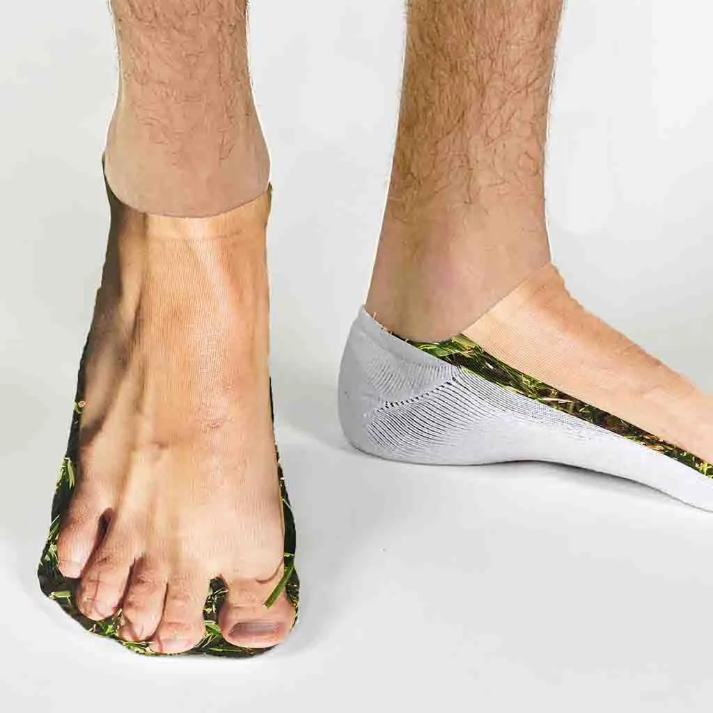 Funny Cotton Footie Socks Printed with Men’s Feet in Grass