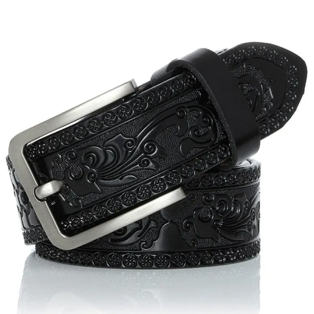 Genuine Leather Vintage Engrave Pin Buckle Belts