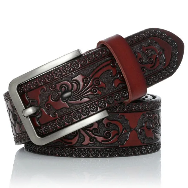 Genuine Leather Vintage Engrave Pin Buckle Belts