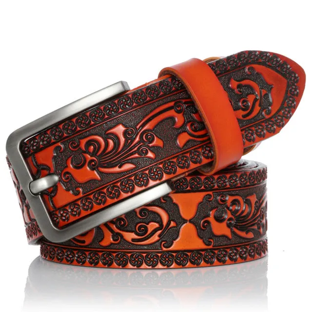 Genuine Leather Vintage Engrave Pin Buckle Belts