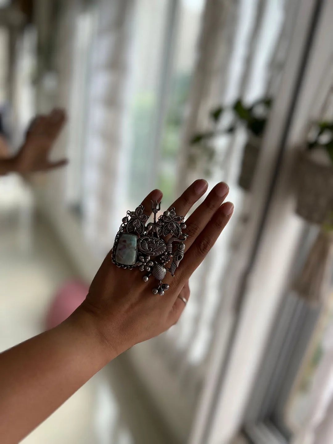 German Silver Oxidised big ring