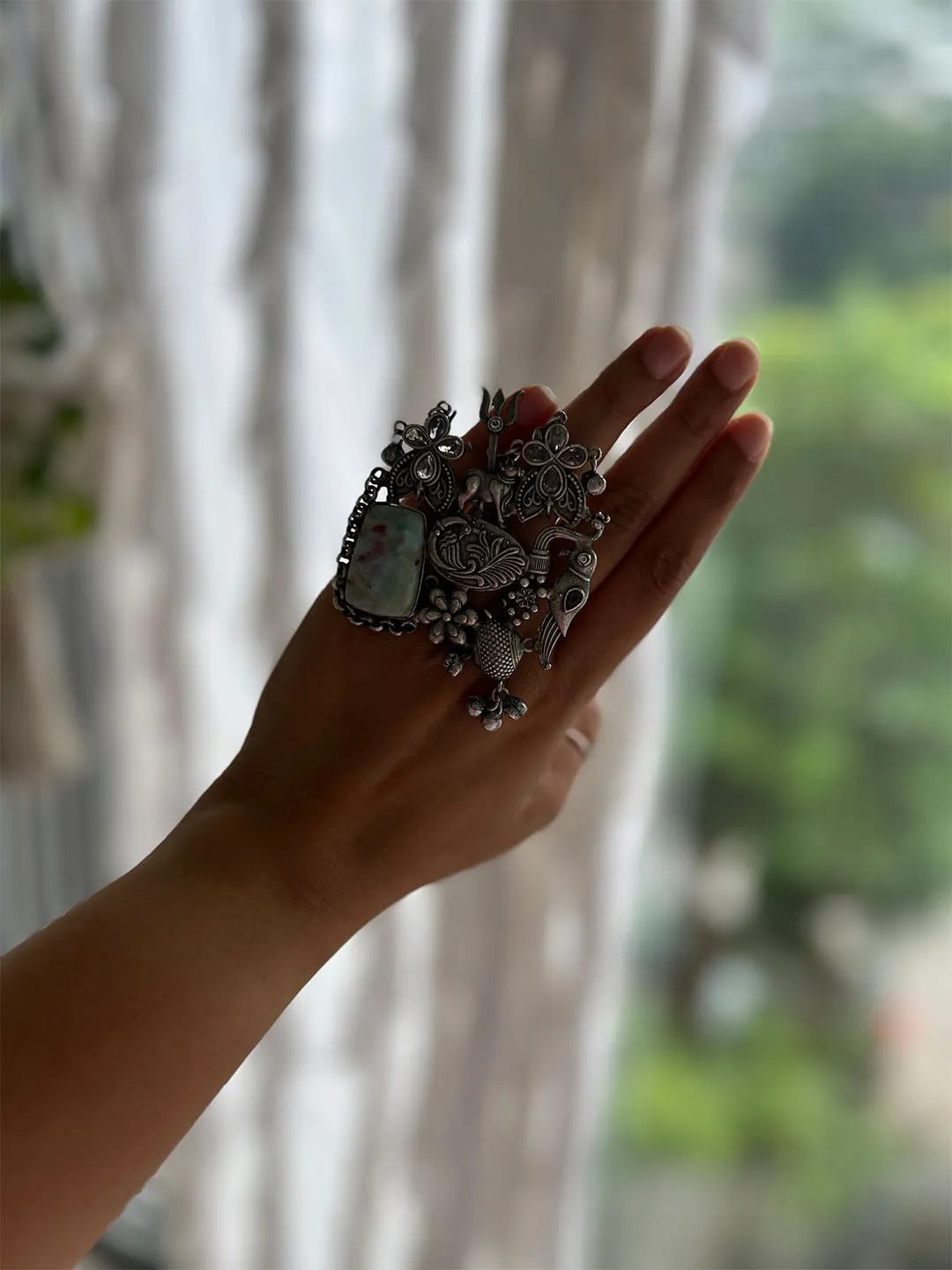 German Silver Oxidised big ring