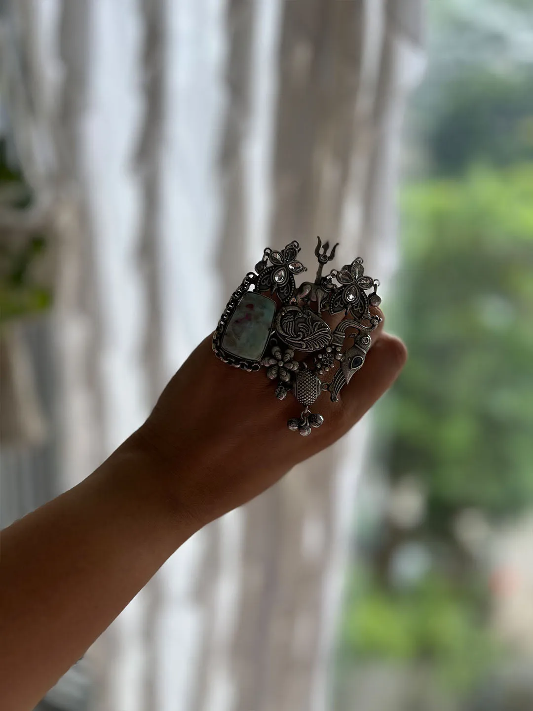 German Silver Oxidised big ring