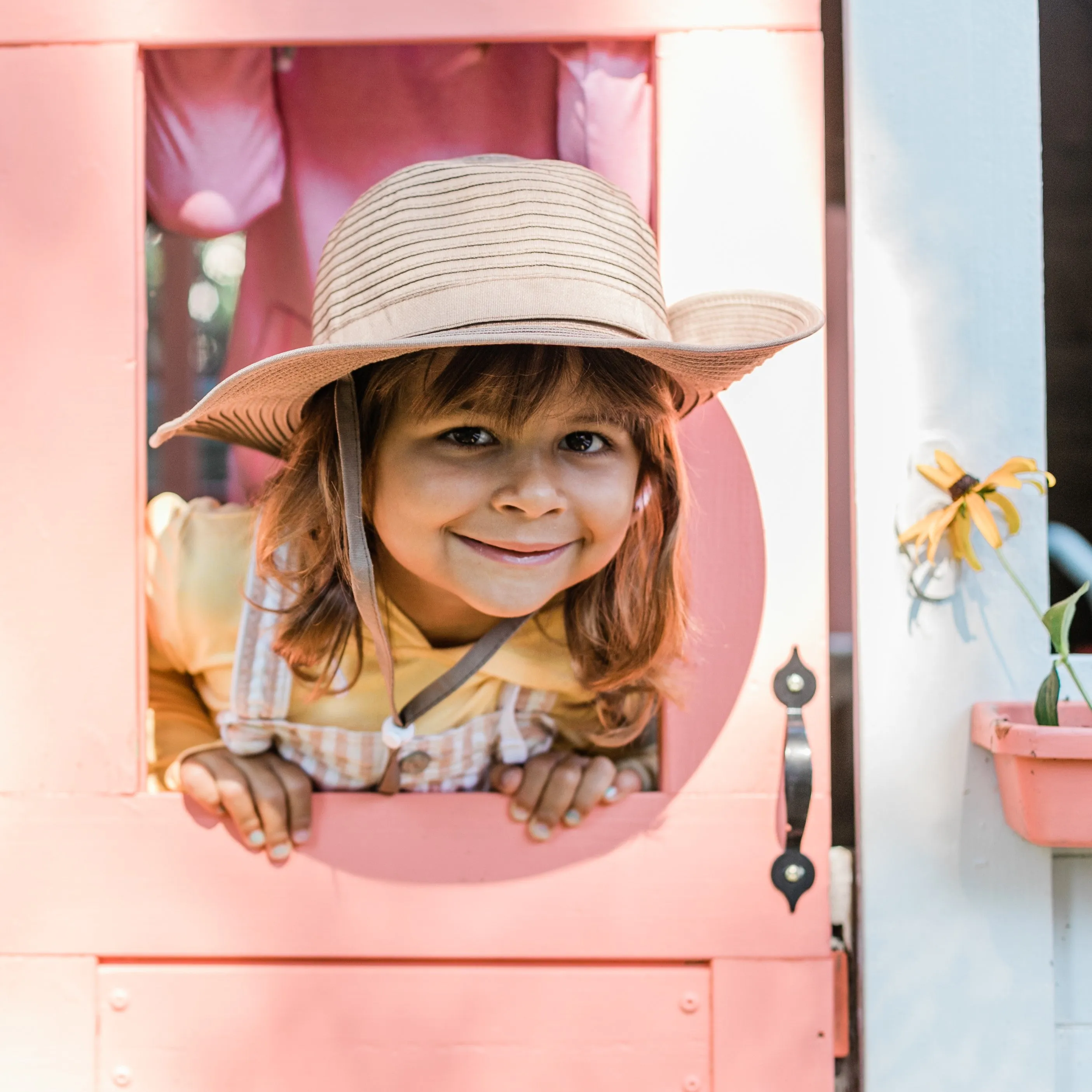 Girls Wide Brim Sun Hat - Brown