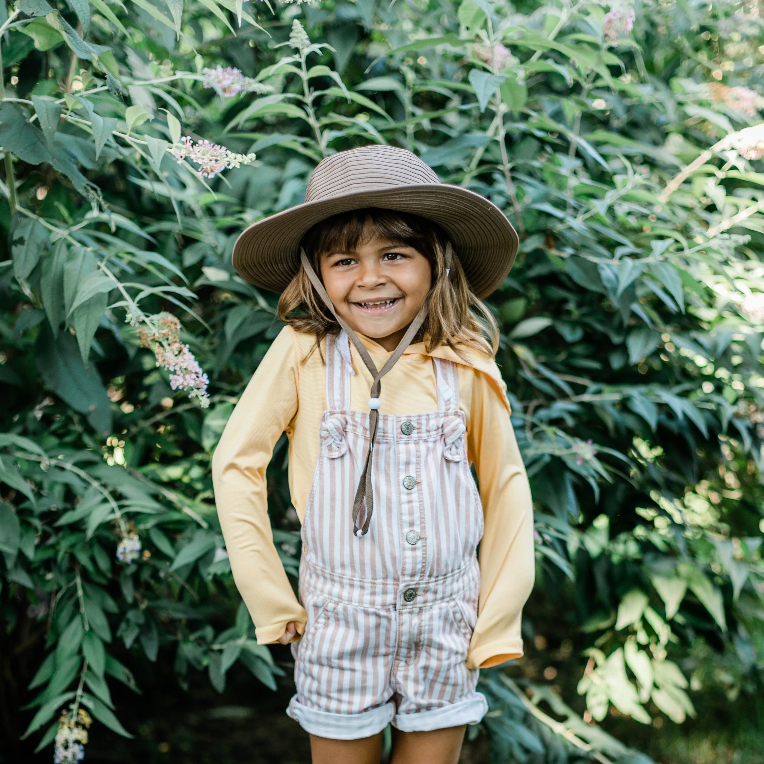 Girls Wide Brim Sun Hat - Brown