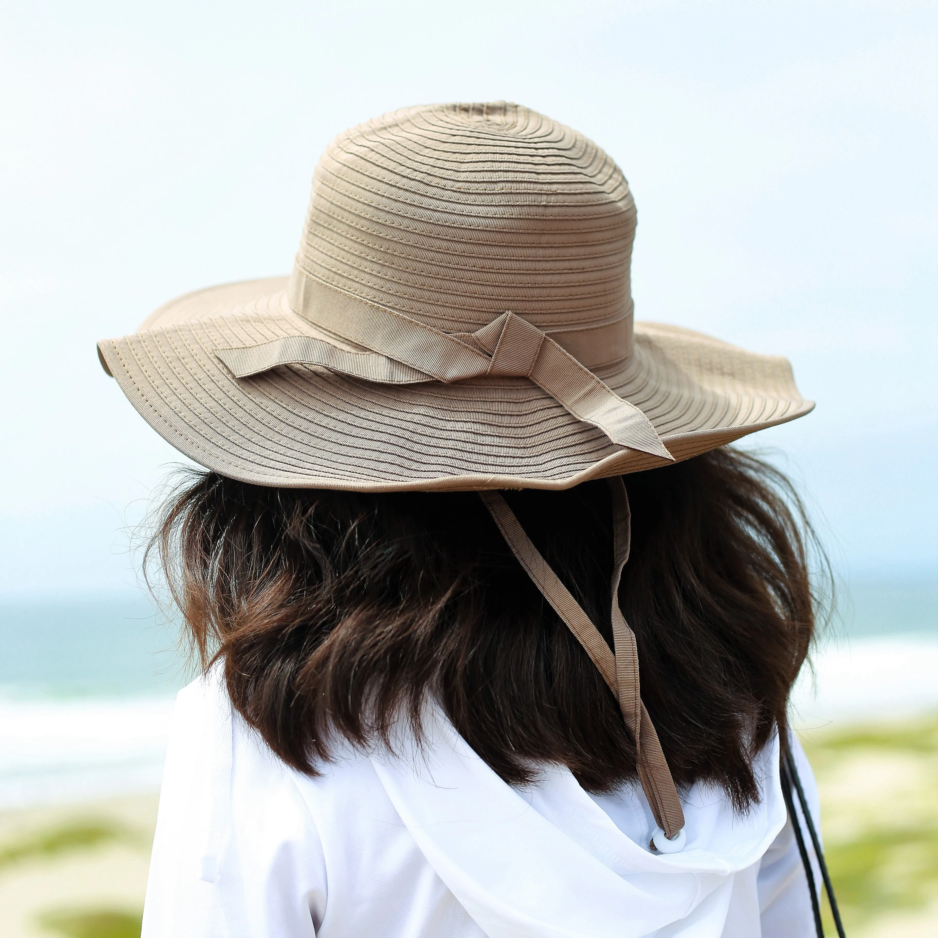 Girls Wide Brim Sun Hat - Brown