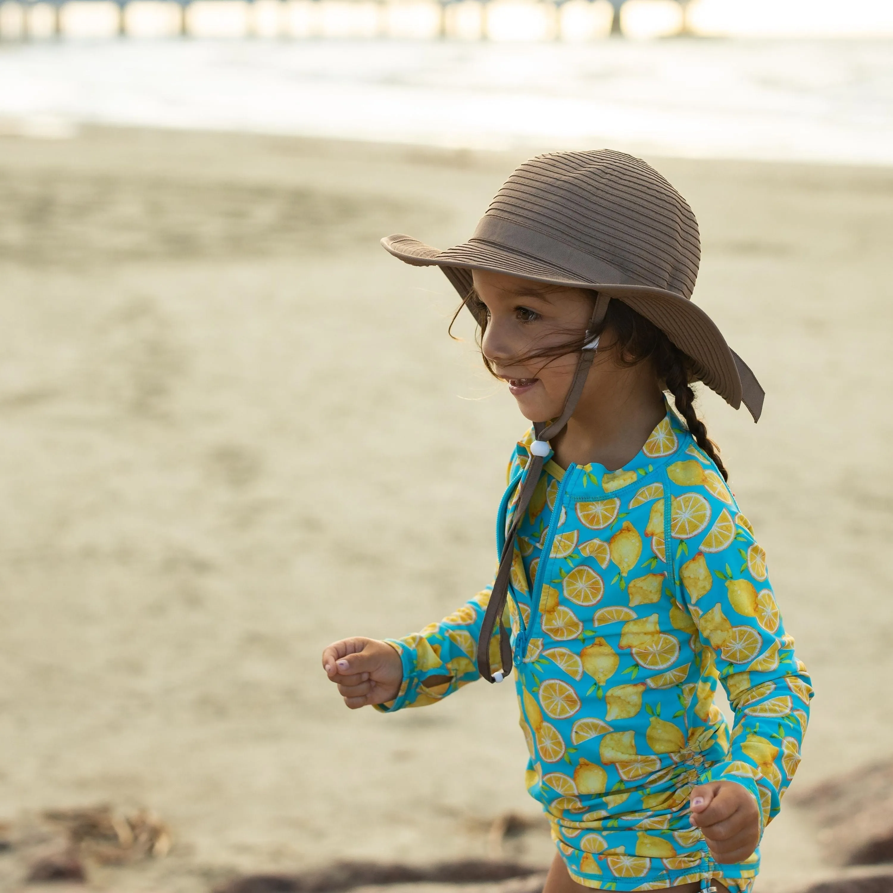 Girls Wide Brim Sun Hat - Brown