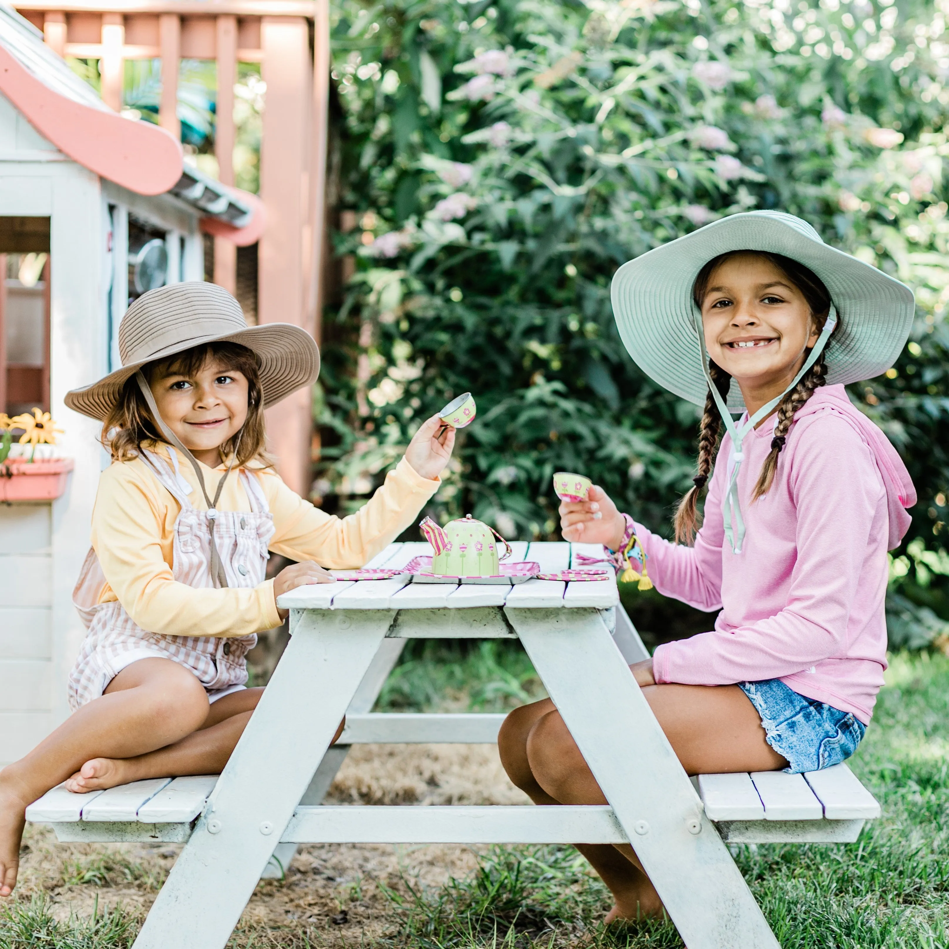 Girls Wide Brim Sun Hat - Brown