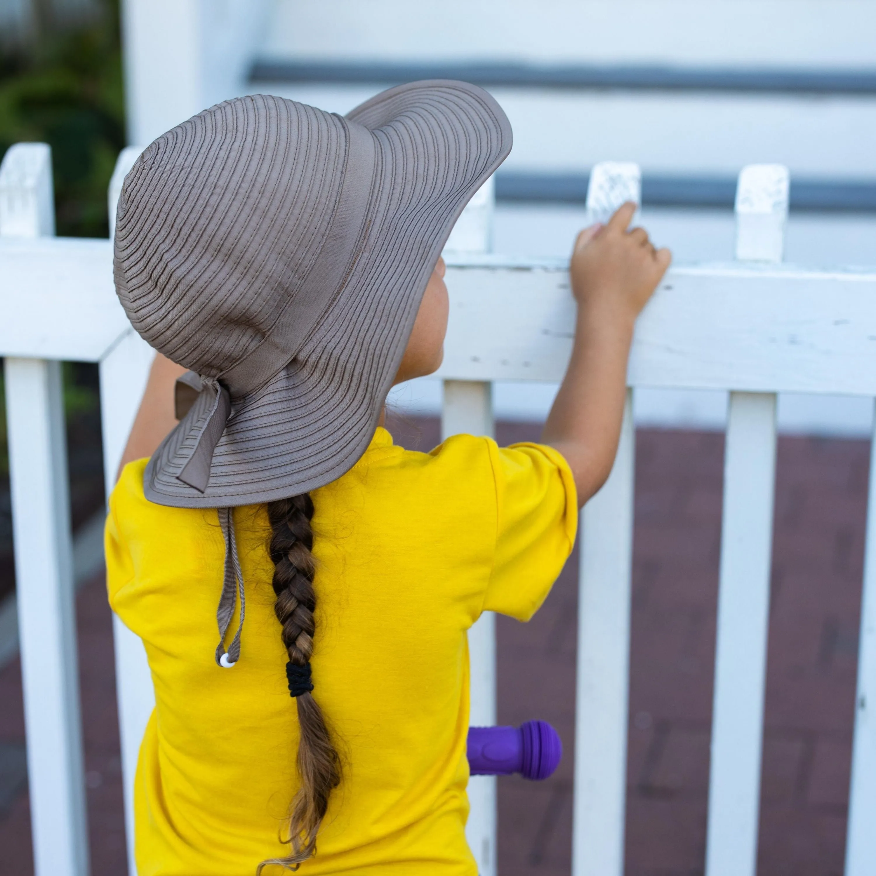 Girls Wide Brim Sun Hat - Brown